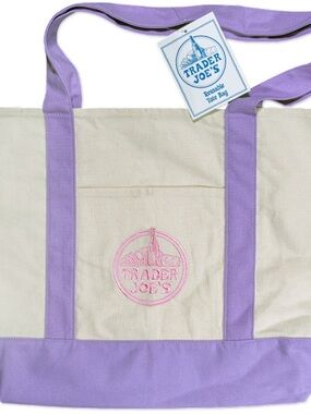 Trader Joe’s Lavender Trim Canvas Tote Bag NWT